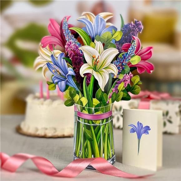 Freshcut Paper Pop Up Cards,Lillies & Lupines, 12 inch Life Sized Forever Flower - Picture 3 of 6